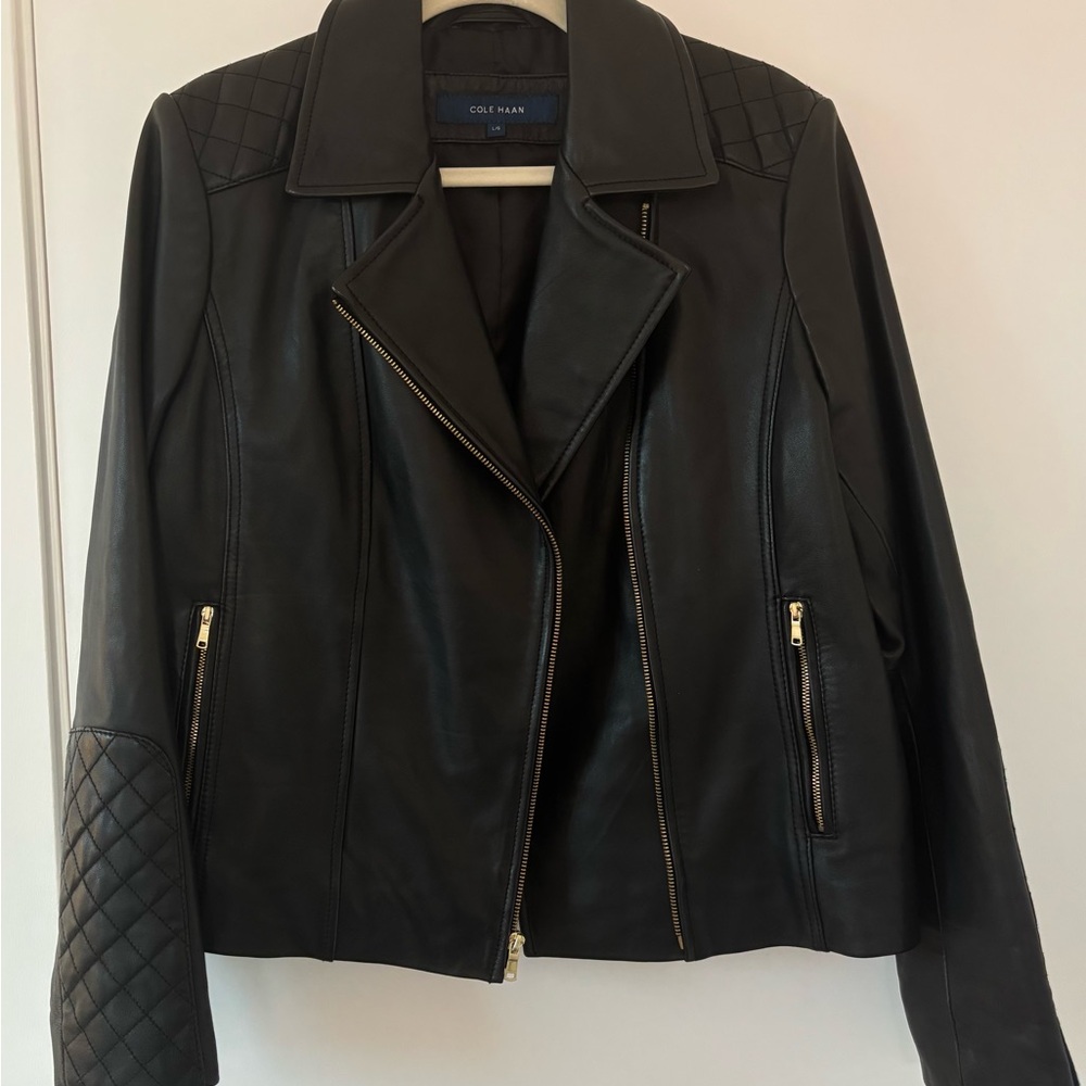Cole Haan Black Asymmetrical Leather Moto Jacket NWOT
